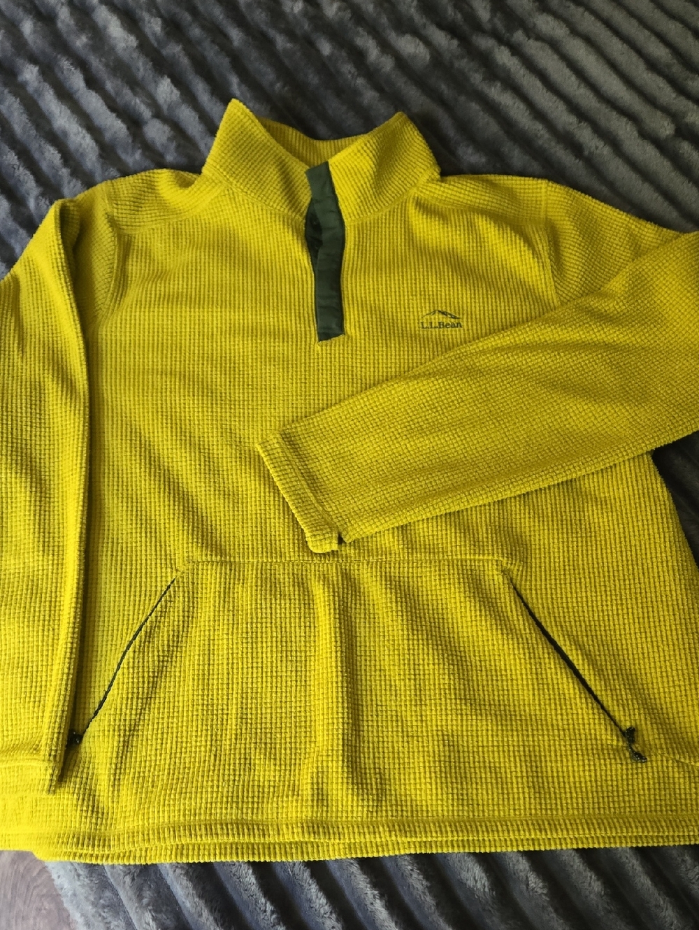 L.L. Bean Yellow Waffle-Fleece Pullover with Gray Trim